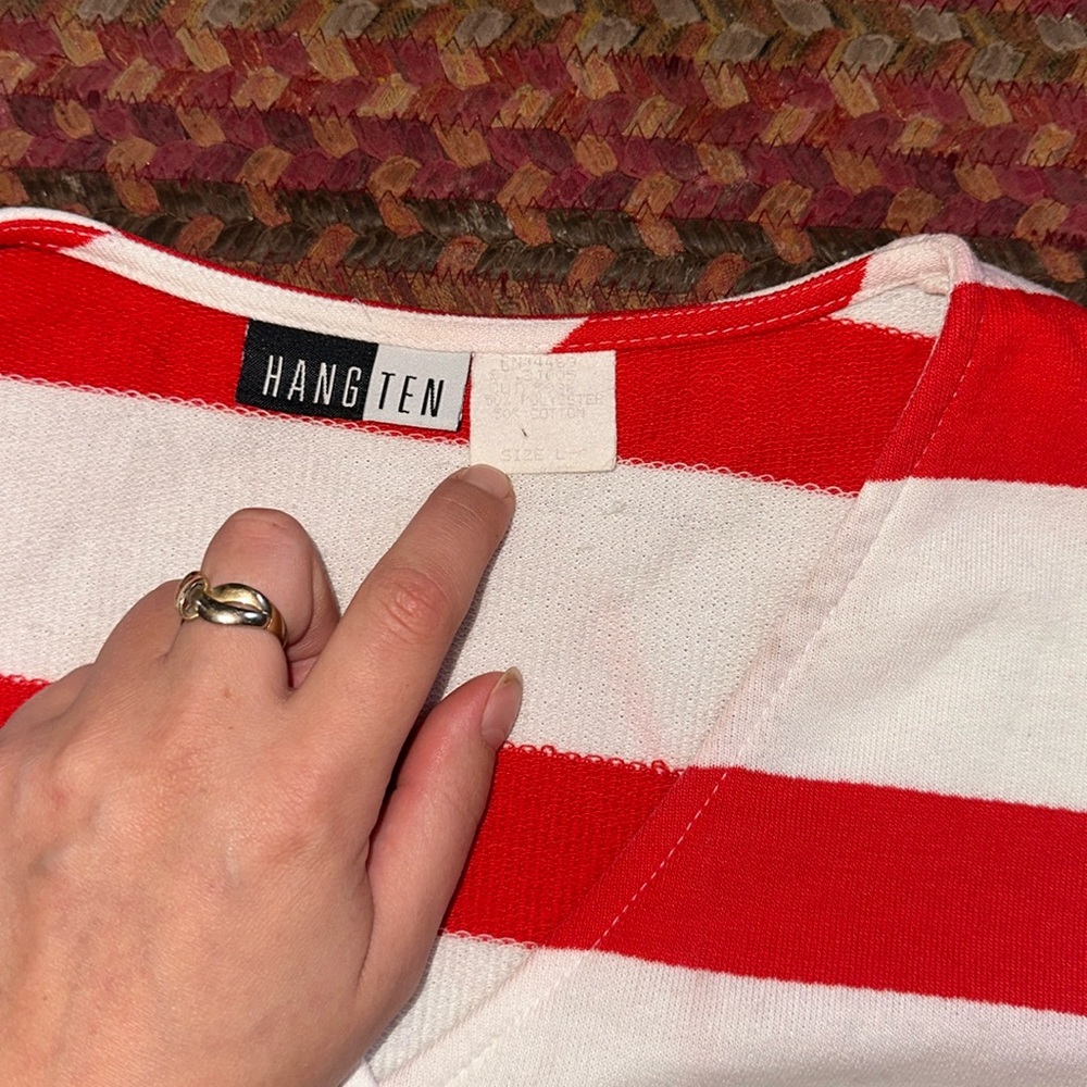 VTG RED WHITE BLUE STRIPE BUTTON FRONT CARDIGAN PATRIOTIC AMERICAN - Picture 6 of 7